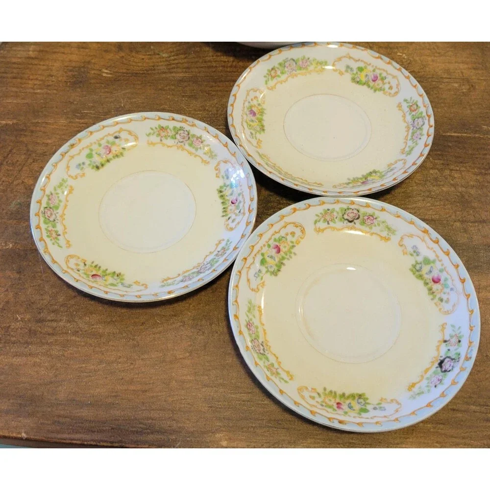 Vintage National China NAT25 Saucer Bowls Set of 7 - Discontinued 1940s Floral